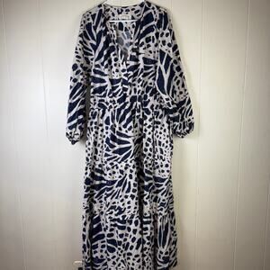 Maeve Blue and White Patterned Mini Dress